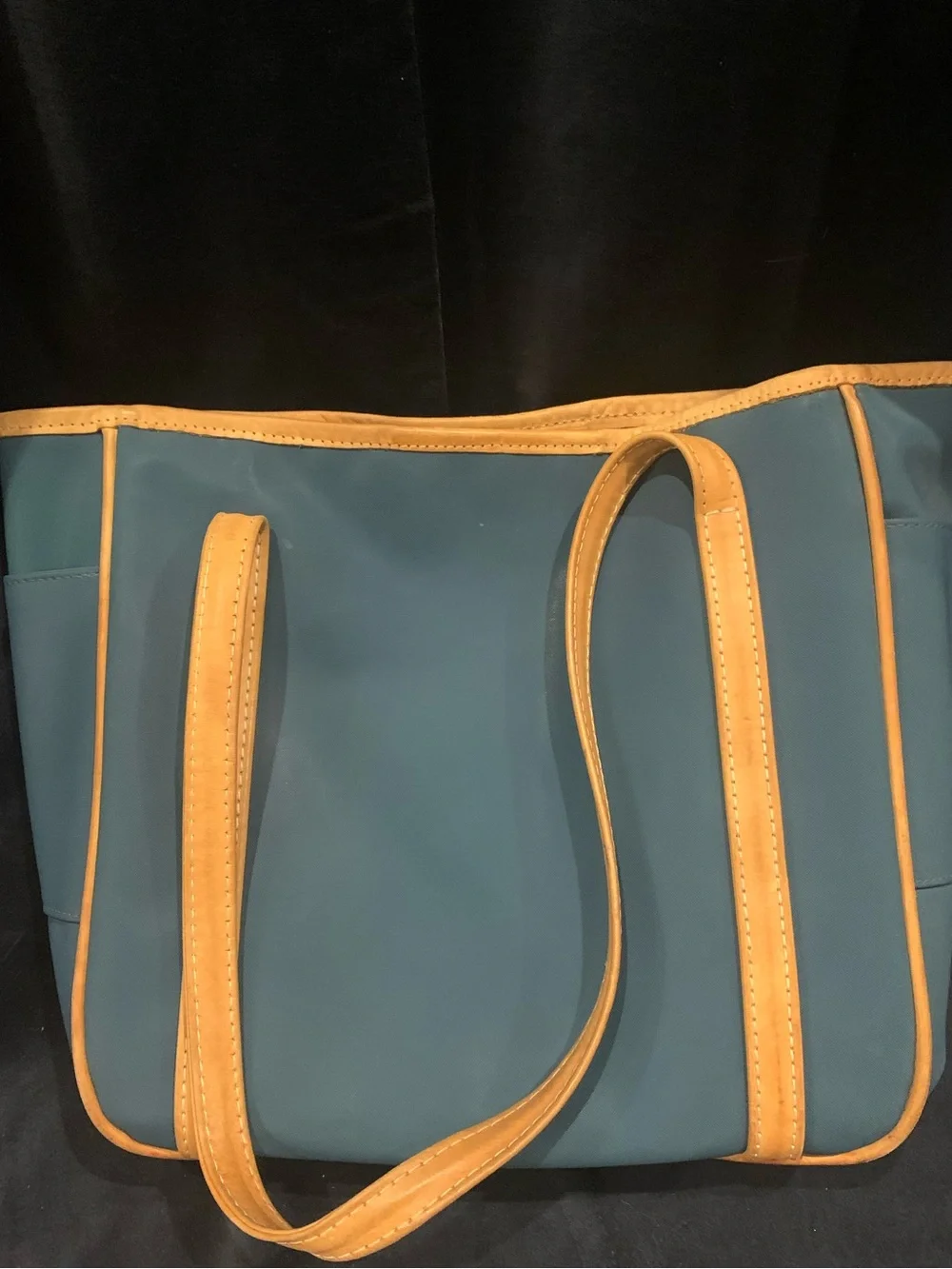 Jon Hart Design Teal Tote with Tan Leather Trim and Key Logo